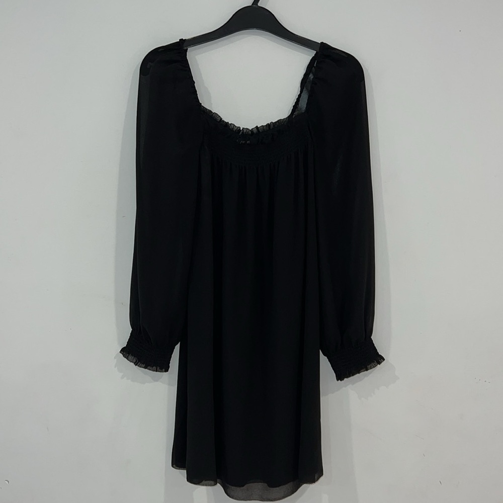 Aritzia Wilfred Alana chiffon babydoll Off the Shoulder little black dress Small - Picture 3 of 15